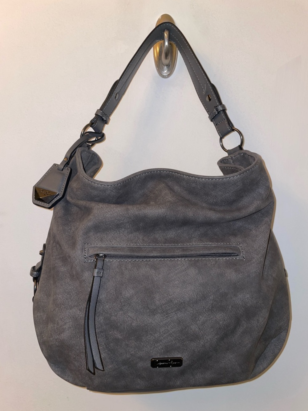 Jessica Simpson Gray Marbled Slouchy Hobo Shoulder Bag • Gunmetal Hardware
